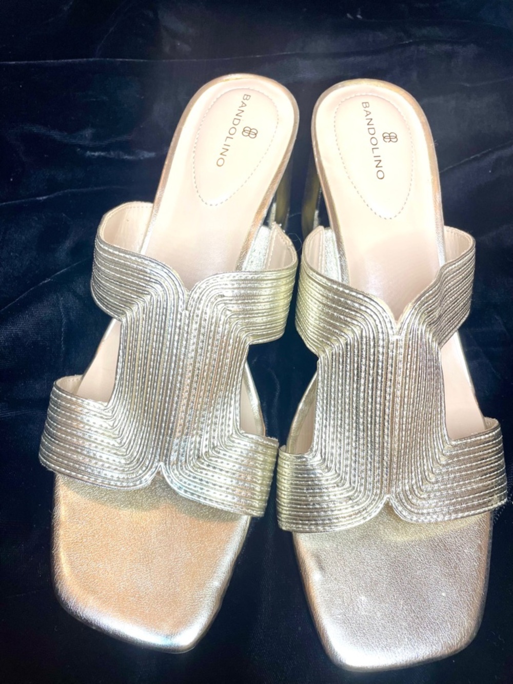 Bandolino Merily Metallic Gold Slide Sandals - Size 10 Summer Dress Formal Event - Picture 3 of 6